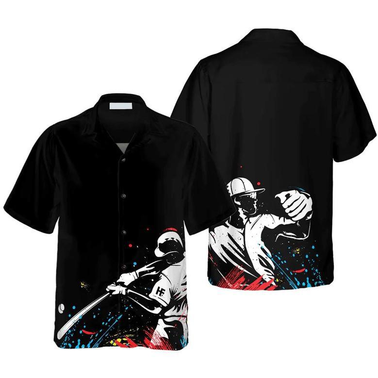 Baseball Players' Silhouettes On Paintball Pattern Unisex Hawaiian Shirt Aloha Shirt