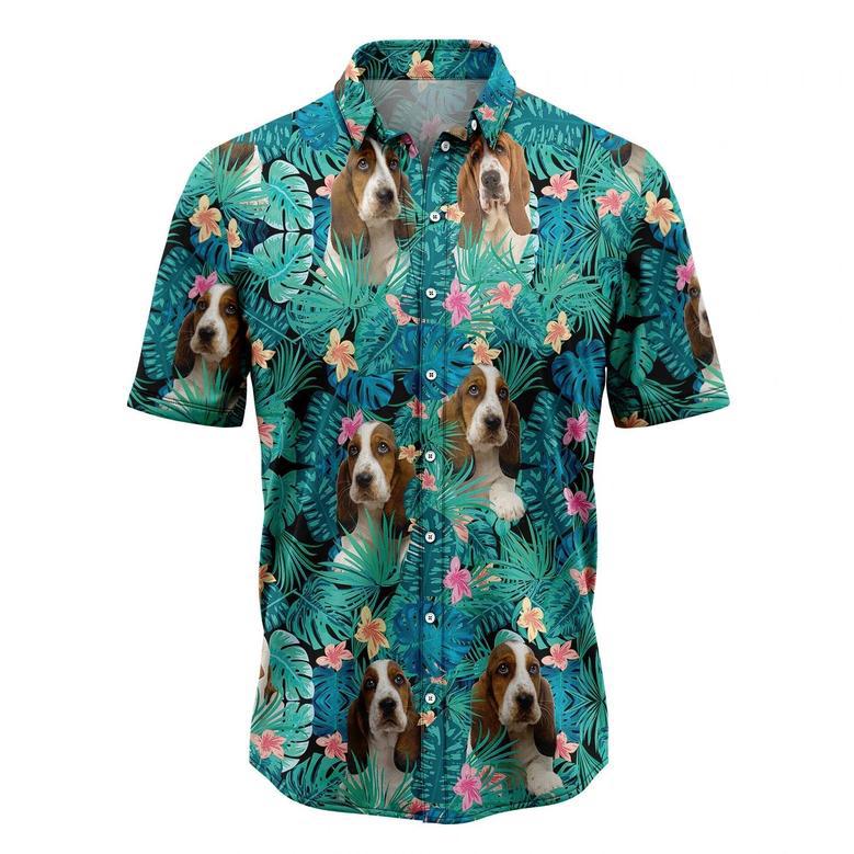 Basset Hound Tropical Hawaiian Shirt, Summer Hawaiian Shirts For Men, Aloha Beach Shirt Summer Gifts