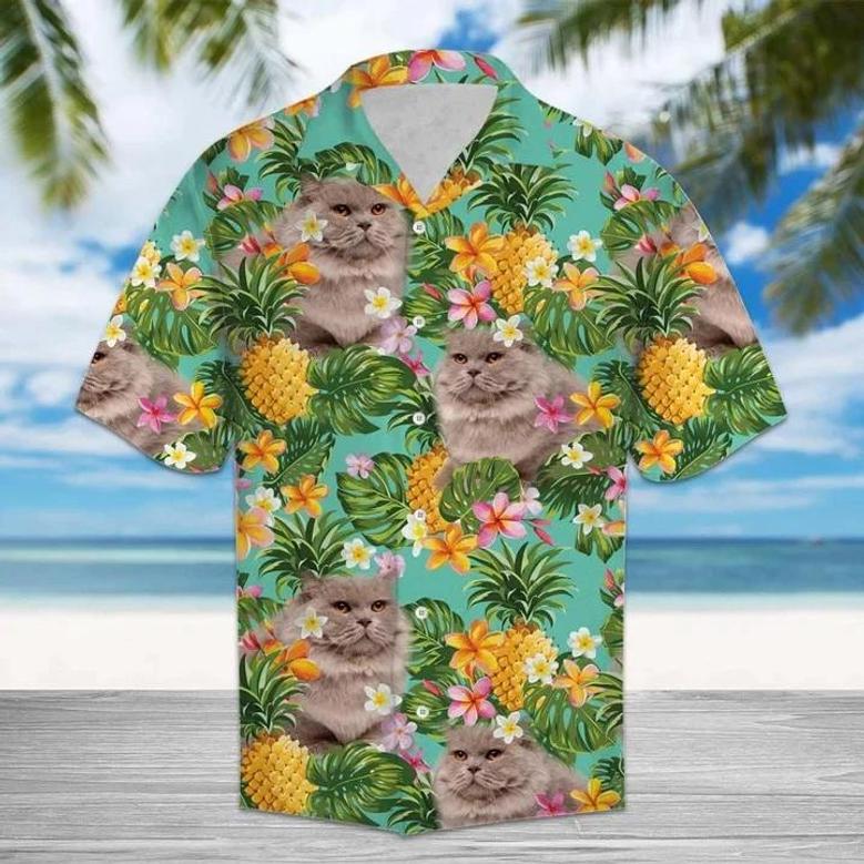 Beautiful Tropical Pineapple Mix British Longhair Print Hawaiian Shirt Summer Gifts