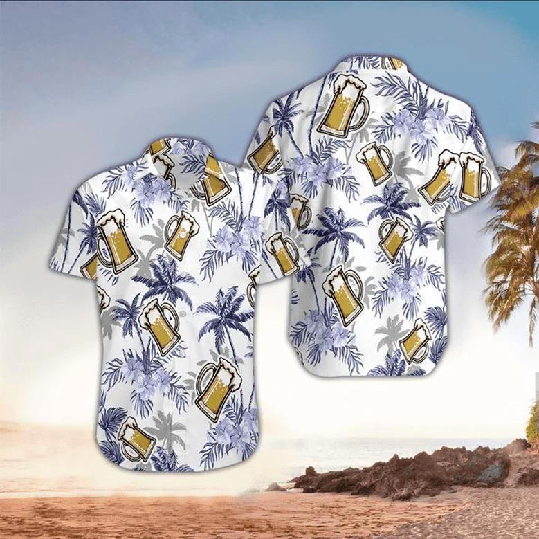 Beer And Coconut Tree Pattern For Men, Beer Day Gift, Gift For Beer Lover Unisex Hawaiian Shirt Aloha Shirt