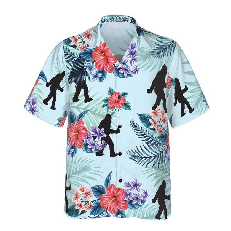 Bigfoot Bluebonnet Bigfoot Hawaiian Shirt, Arctic Blue Texas Floral And Leaves Bigfoot Shirt For Men Summer Gifts