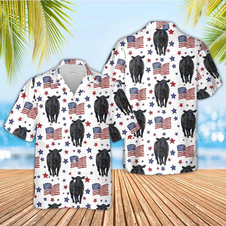 Black Angus American Flag Pattern , Funny Cow Hawaiian Shirt, Of July Hawaiian Shirt Unisex Hawaiian Shirt Aloha Shirt