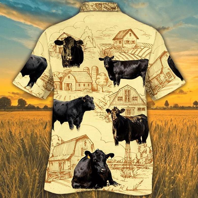 Black Angus Cattle Lovers Farm Hawaiian Shirt, Farm Cow Short Sleeve Hawaiian Aloha Shirt For Men, Women Summer Gifts