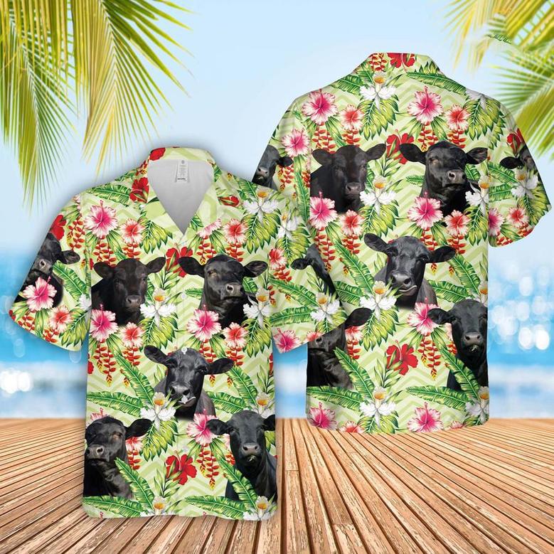 Black Angus Flower Summer Hawaiian Shirt, Cow Hawaiian Shirt For Men And Women, Gift For Farm Lover Summer Gifts