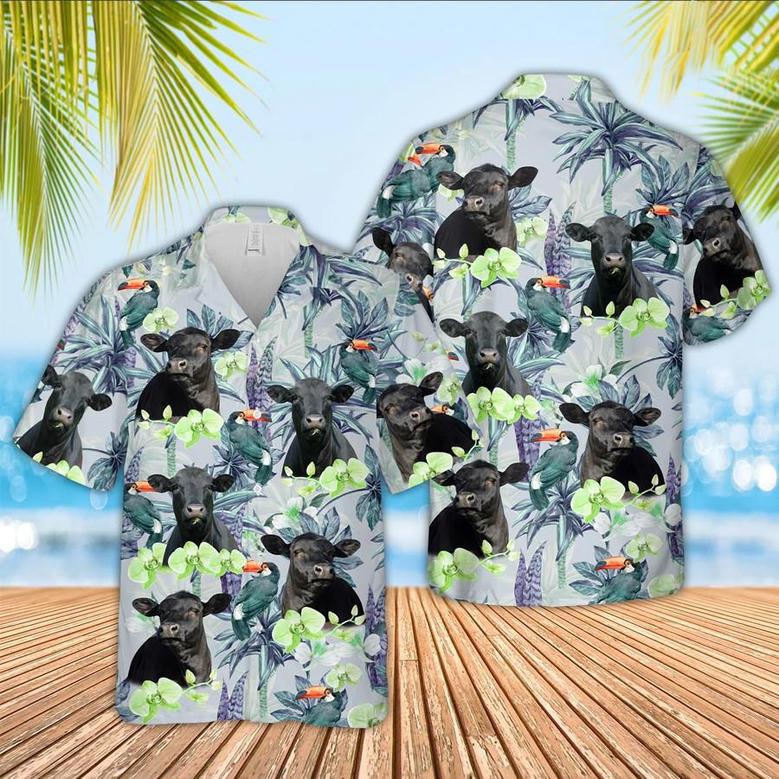 Black Angus Flower Summer Hawaiian Shirt, Cow Hawaiian Shirt For Men And Women, Gift For Farm Lover Summer Gifts