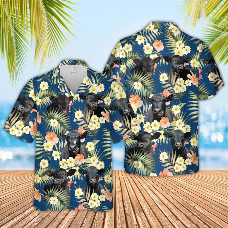 Black Angus Flower Summer Hawaiian Shirt, Cow Hawaiian Shirt For Men And Women, Gift For Farm Lover Summer Gifts