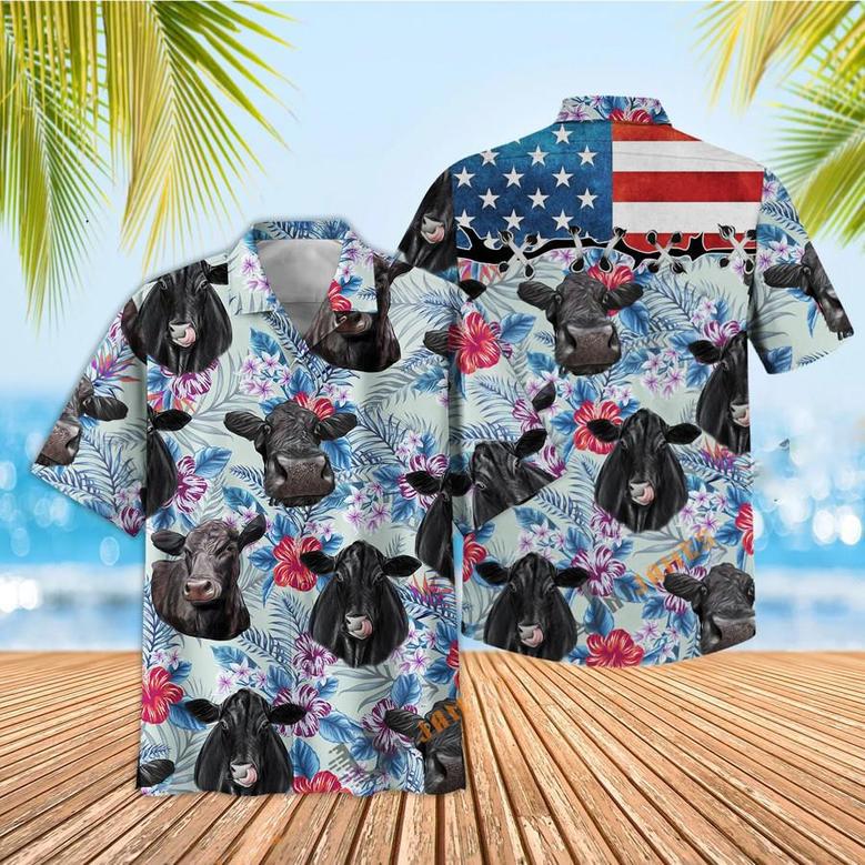 Black Angus Flower Summer Hawaiian Shirt, Cow Hawaiian Shirt For Men And Women, Gift For Farm Lover Summer Gifts