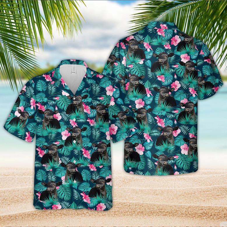 Black Angus Flower Summer Hawaiian Shirt, Cow Hawaiian Shirt For Men And Women, Gift For Farm Lover Summer Gifts