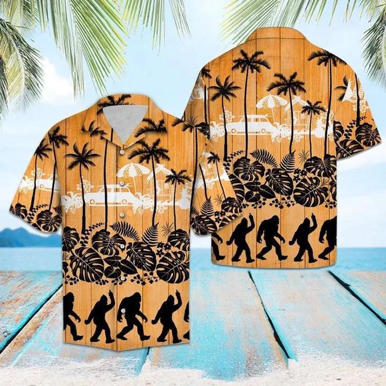 Black Bigfoot And Palm Tree Summer Time Pattern Hawaiian Shirt Summer Gifts