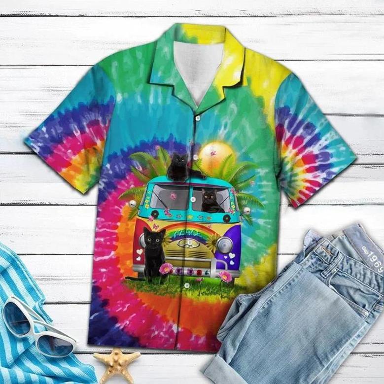 Black Cat Live In The Sunshine Hippie Van Tie Dye Themed Hawaiian Shirt Summer Gifts