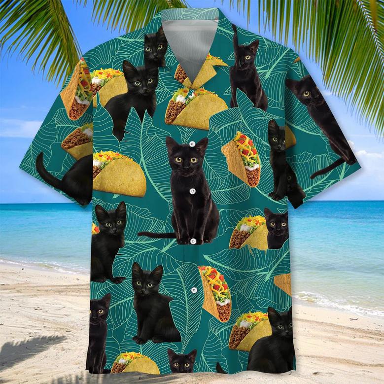 Black Cat Tropical , Unisex Summer Beach Casual Short Sleeve Summer Vacation Beach Shirts Unisex Hawaiian Shirt Aloha Shirt