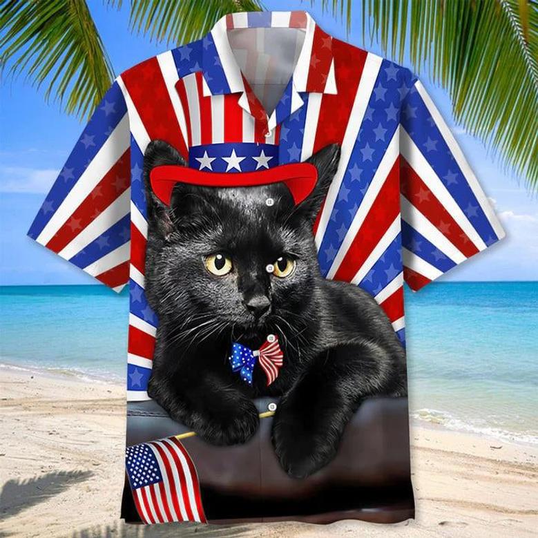 Black Cat Tropical , Unisex Summer Beach Casual Short Sleeve Summer Vacation Beach Shirts Unisex Hawaiian Shirt Aloha Shirt