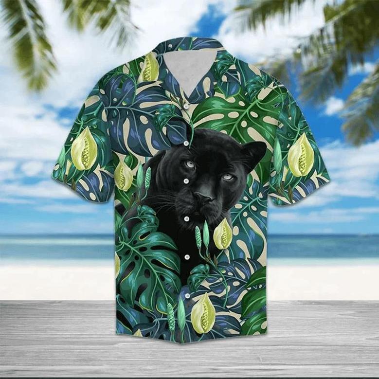 Black Panther Among Monstera Leaves Hawaiian Shirt Summer Gifts