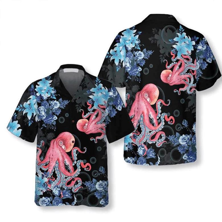 Blue Floral And Octopus , Short Sleeve Octopus Shirt For Men, Best Gift For Lover, Friend, Family Unisex Hawaiian Shirt Aloha Shirt