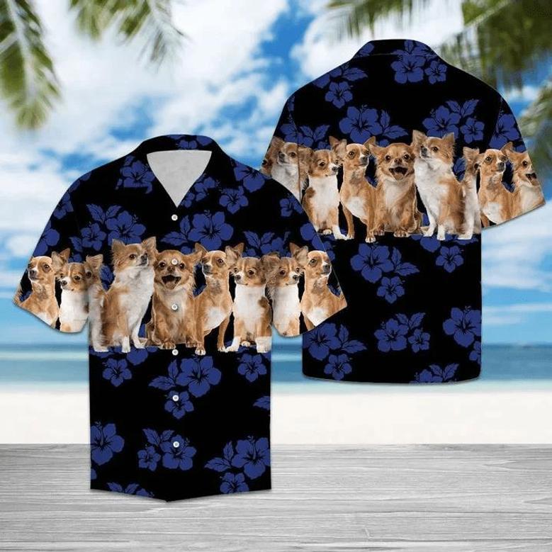 Blue Hibiscus With Chihuahua Dogs Hawaiian Shirt Summer Gifts