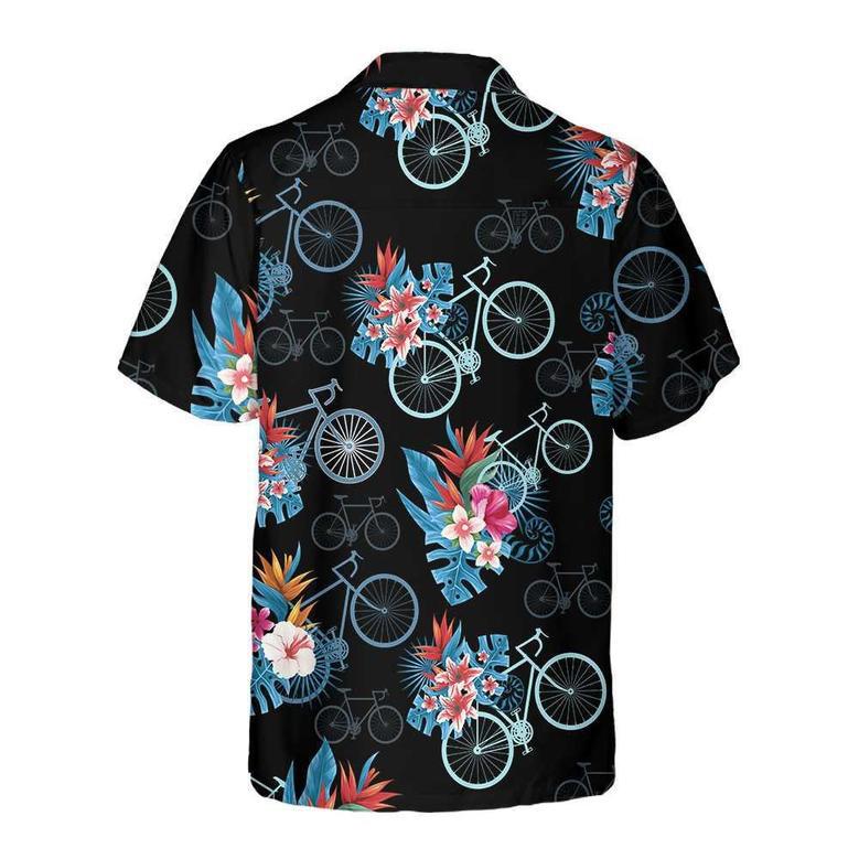 Blue Tropical Leaves Cycling Hawaiian Shirt, Tropical Mountain Bike Shirt For Men, Unique Gift For Cyclists Summer Gifts