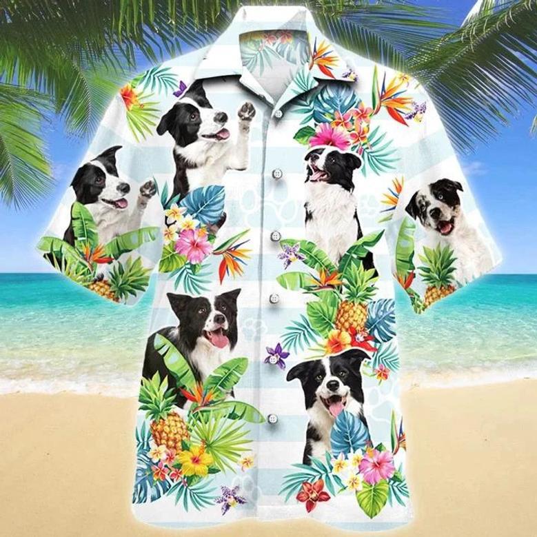 Border Collie Dog Tropical Flower Summer Beach Palm Tree Pattern Hawaiian Shirt Summer Gifts