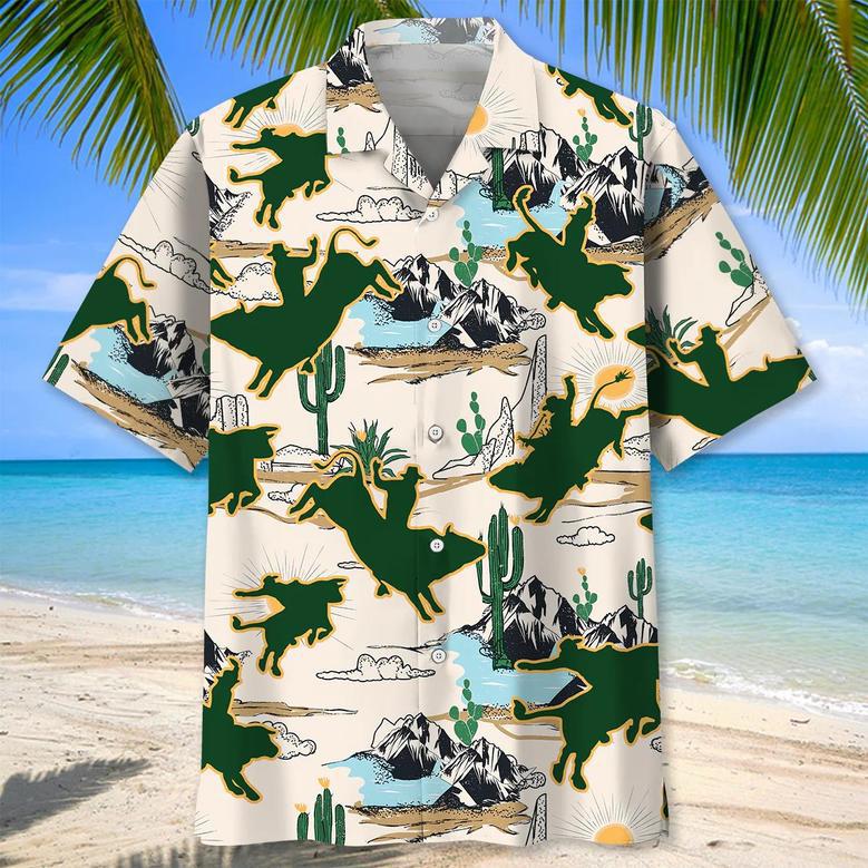 Bull Riding Desert , Short Sleeve Summer Vacation Beach Shirts For Men Unisex Hawaiian Shirt Aloha Shirt