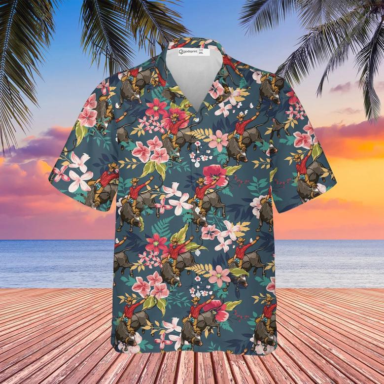 Bull Riding , Bull Rider Shirts For Men, Short Sleeves Button Down Summer Beach Dress Shirts Unisex Hawaiian Shirt Aloha Shirt