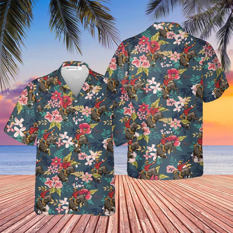 Bull Riding , Bull Rider Shirts For Men, Short Sleeves Button Down Summer Beach Dress Shirts Unisex Hawaiian Shirt Aloha Shirt