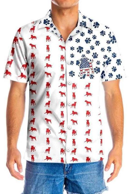 Bulldogs American Flag Hawaiian Shirt For Men, Bulldogs Summer Hawaiian Shirt, Dog Lover Shirts Summer Gifts