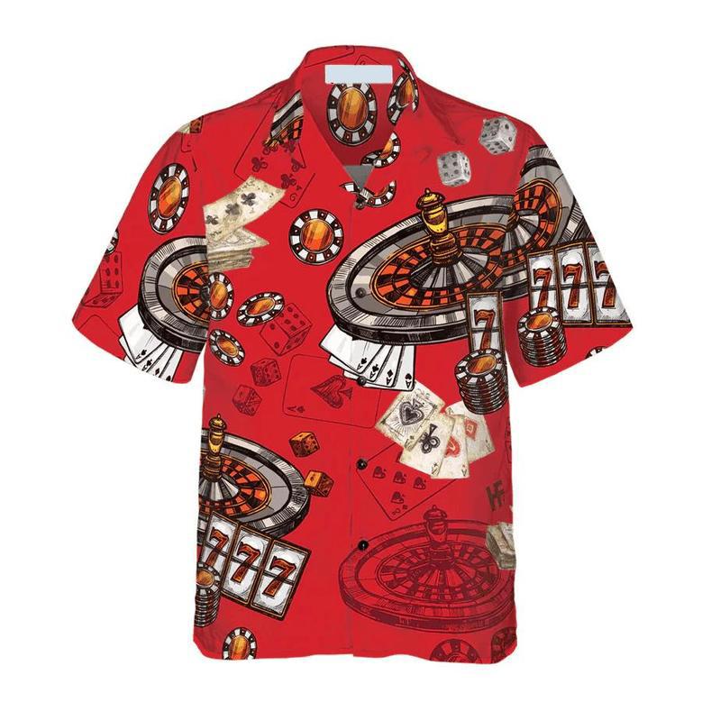 Casino Pattern Red Background Red Unisex Hawaiian Shirt Aloha Shirt