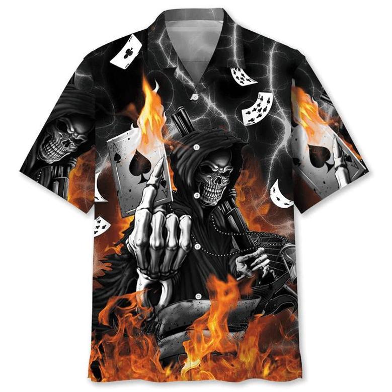 Casino Skull , Unisex Summer Beach Casual Short Sleeve Summer Vacation Beach Shirts Unisex Hawaiian Shirt Aloha Shirt