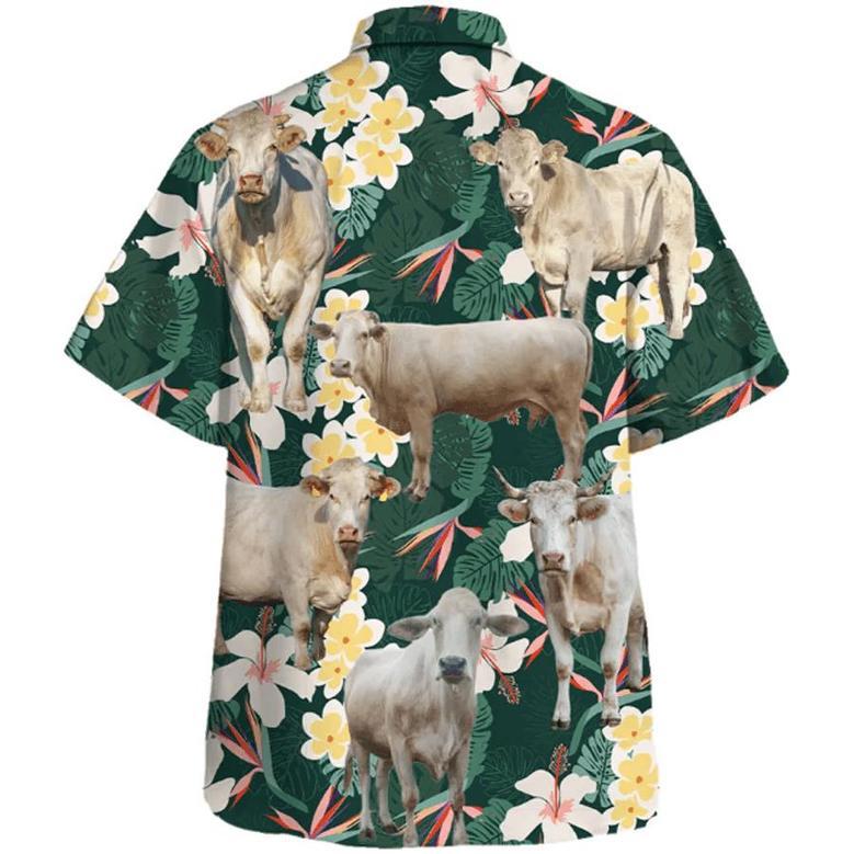 Charolais Cow , Farm Lover Hawaii Shirt, Men, Hawaiian Casual Button Down Shirt Unisex Hawaiian Shirt Aloha Shirt