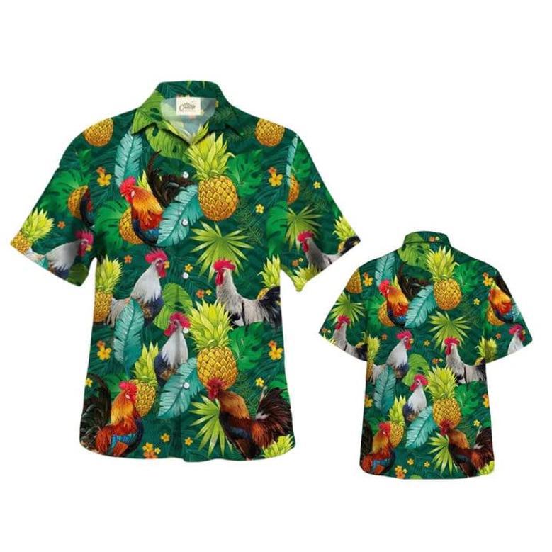 Chicken , Rooster , Chicken Tropical Pineapple S Unisex Hawaiian Shirt Aloha Shirt