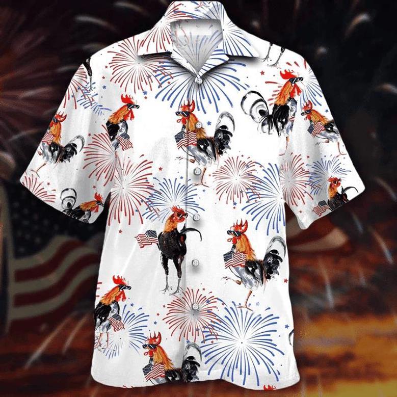 Chickens And Fireworks White Theme Hawaiian Shirt Summer Gifts