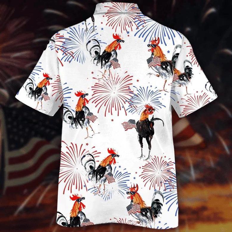 Chickens And Fireworks White Theme Hawaiian Shirt Summer Gifts