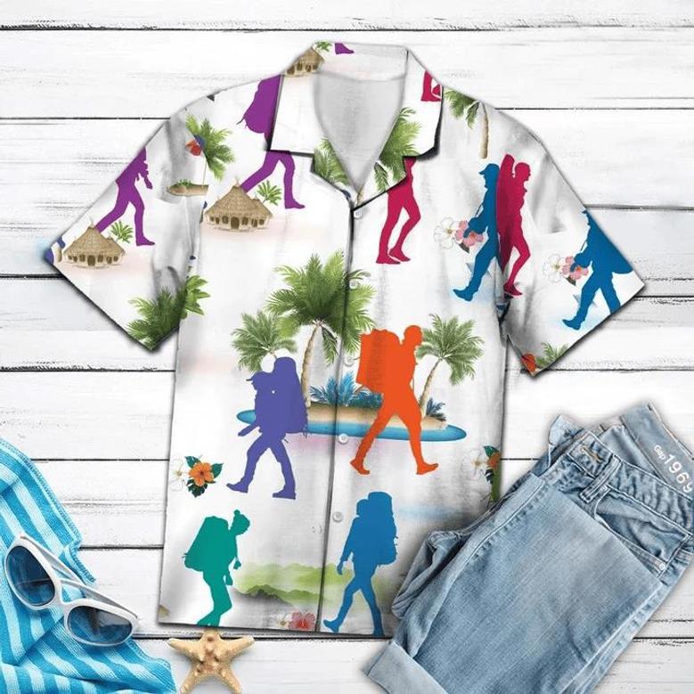 Colorful Hiking With Palm Trees Hawaiian Shirt For Men Summer Gifts