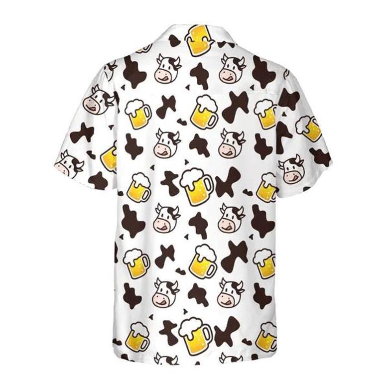 Cow And Beer Mug Seamless Pattern Cow All Printed , Summer Gifts For Men And Women Unisex Hawaiian Shirt Aloha Shirt