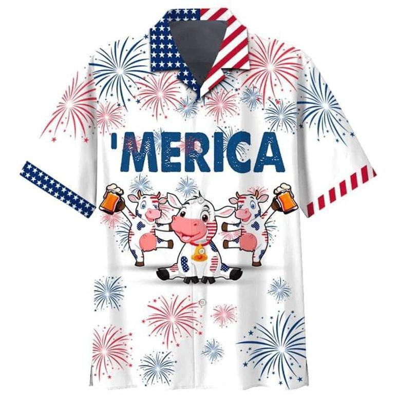 Cow And Beer Of July Hawaiian Shirt, Cow American Flag Hawaiian Shirts For Men, Women Summer Gifts