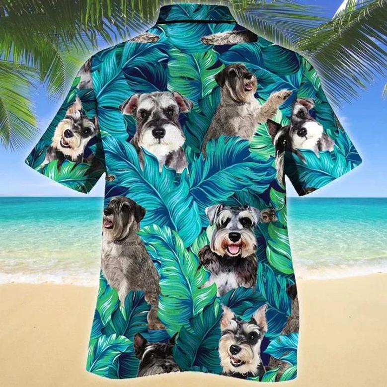 Cute Miniature Schnauzer Dog Lovers Gift Summer Beach Palm Tree Pattern Hawaiian Shirt Summer Gifts