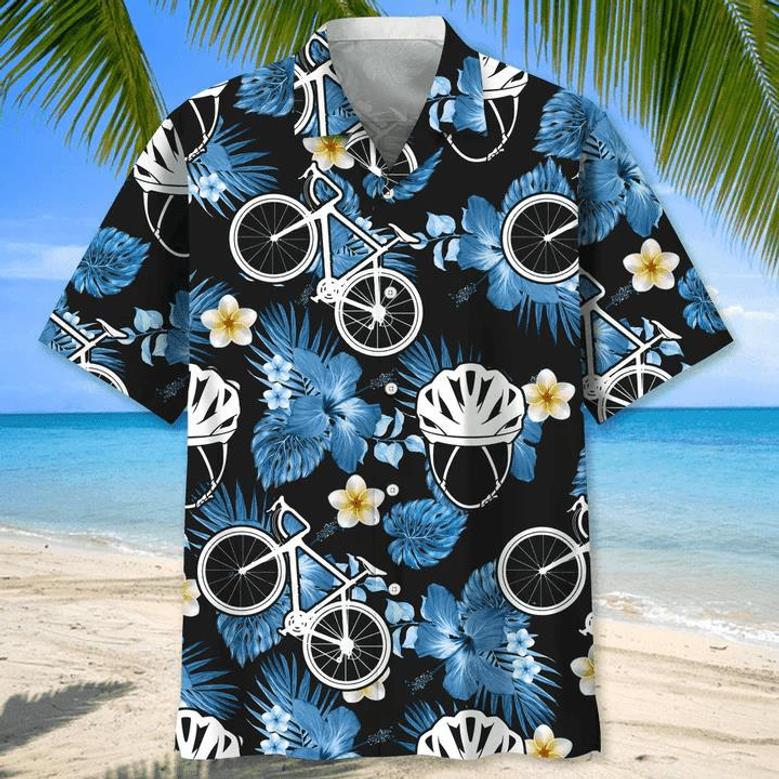 Cycling Floral Background , For Men, Summer Gift, Gift For Cycling Lover Unisex Hawaiian Shirt Aloha Shirt