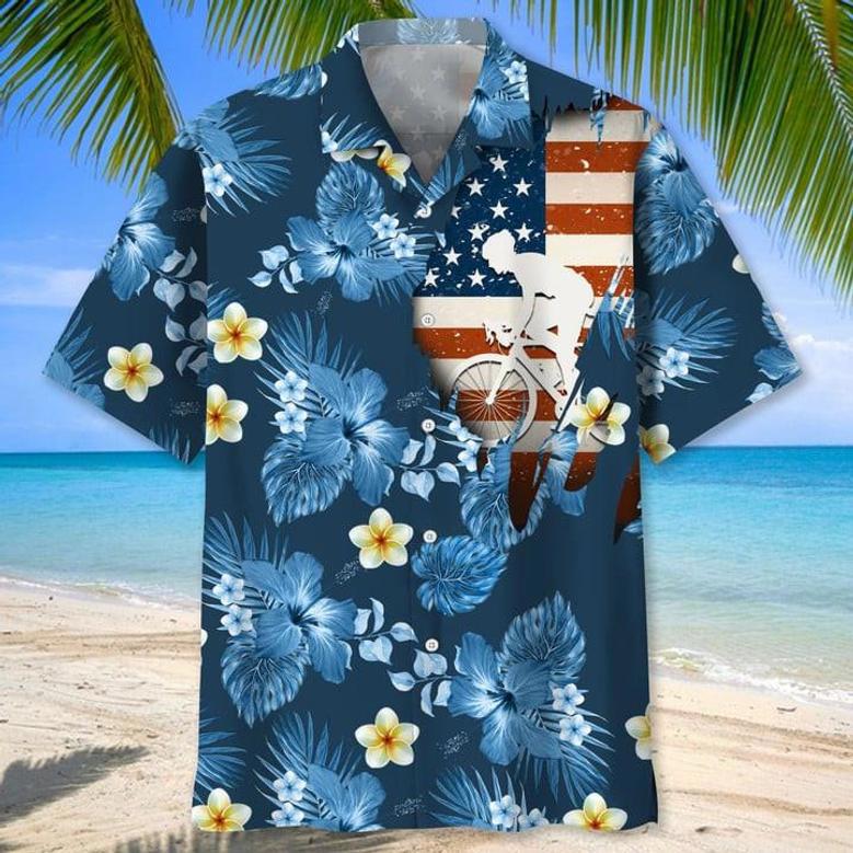 Cycling Floral Background , For Men, Summer Gift, Gift For Cycling Lover Unisex Hawaiian Shirt Aloha Shirt