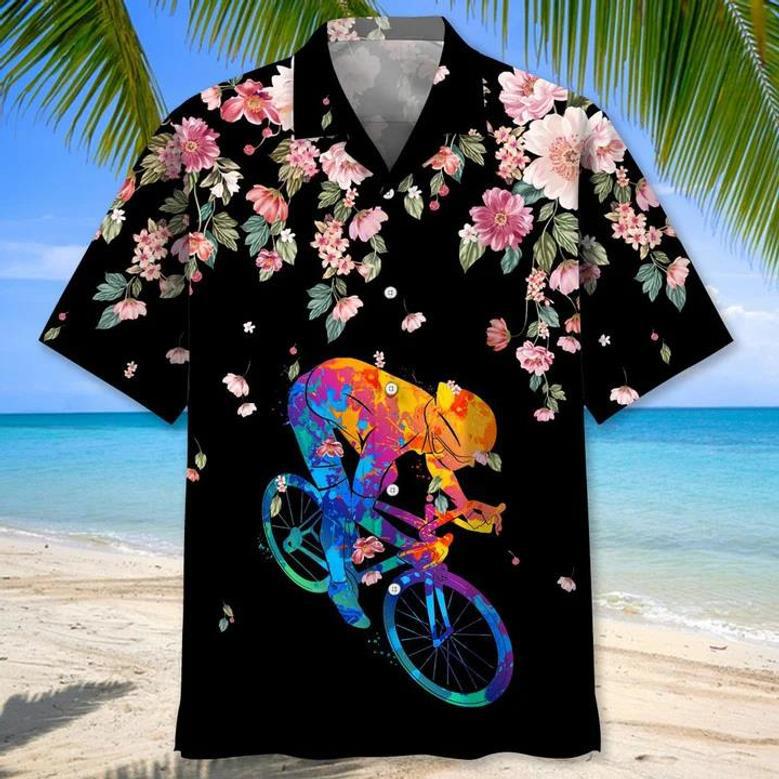 Cycling Floral Background , For Men, Summer Gift, Gift For Cycling Lover Unisex Hawaiian Shirt Aloha Shirt