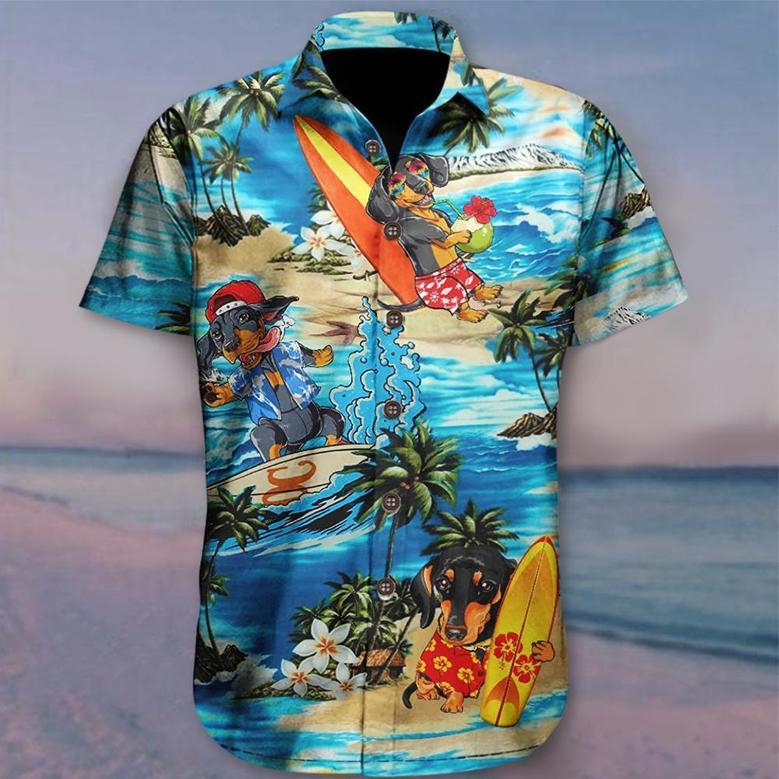 Dachshund Beach Retro Aloha Hawaiian Shirt For Men, Women Summer Gifts