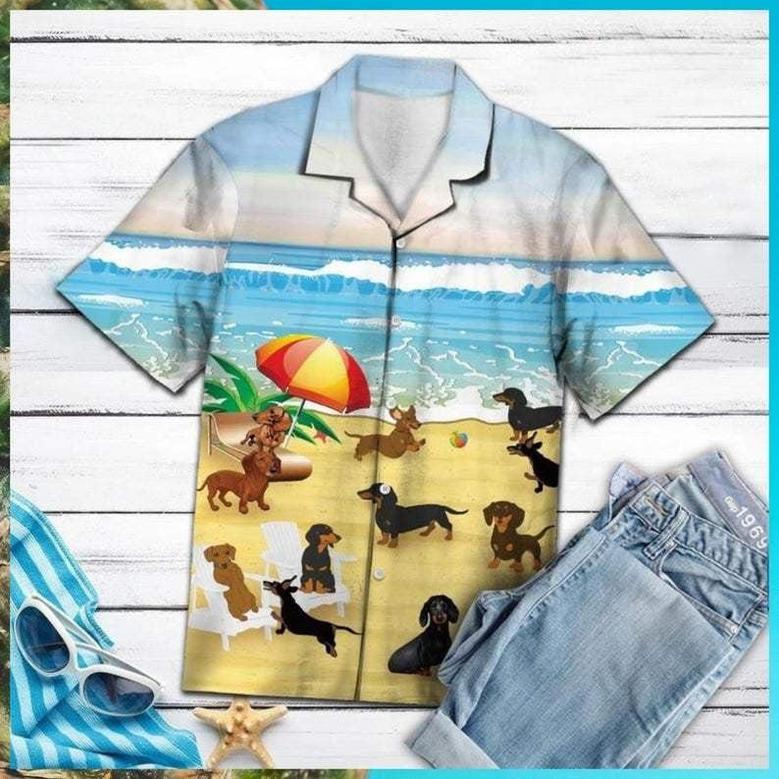 Dachshund Beach Retro Aloha Hawaiian Shirt For Men, Women Summer Gifts