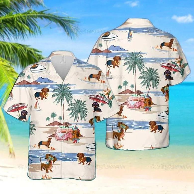 Dachshund Beach Summer Hawaiian Shirt, Dachshund Button Shirt, Dachshund Beach Shirt Summer Gifts