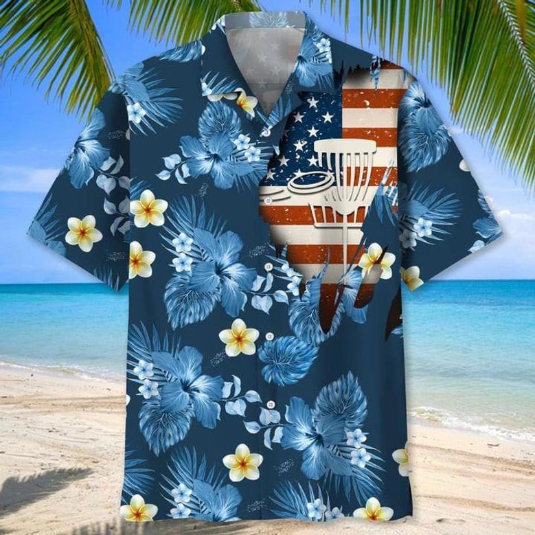 Disc Golf Usa Blue Tropical , For Men, Summer Gift, Gift For Disc Golf Player Unisex Hawaiian Shirt Aloha Shirt