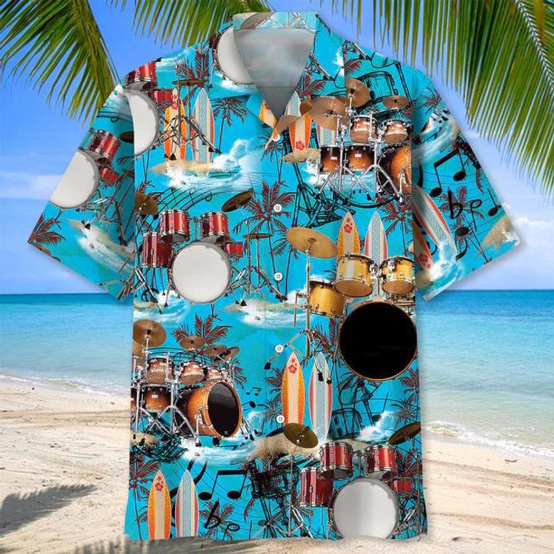 Drum Beach , Short Sleeve Summer Vacation Beach Shirts For Men Unisex Hawaiian Shirt Aloha Shirt