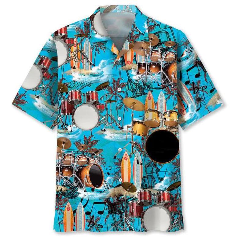 Drum Beach , Short Sleeve Summer Vacation Beach Shirts For Men Unisex Hawaiian Shirt Aloha Shirt