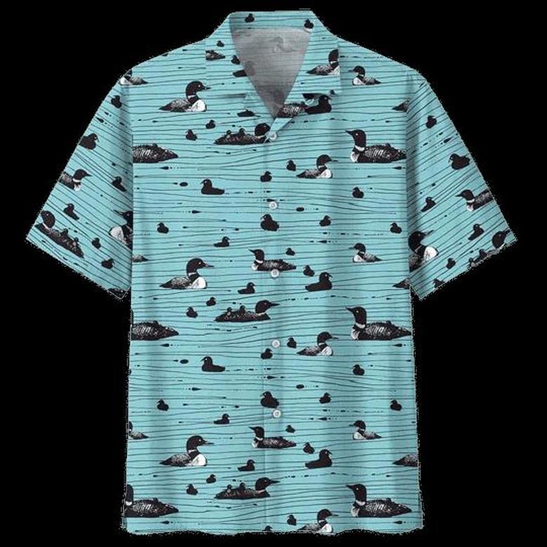 Duck Hawaiian Shirt, Duck Button Up Shirt- Short Sleeve Summer Shirt, Black Duck Hawaiian Shirt Summer Gifts