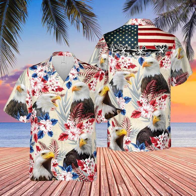 Eagle Lover American Flag Hawaiian Flowers All Over Printed Unisex Hawaiian Shirt Aloha Shirt