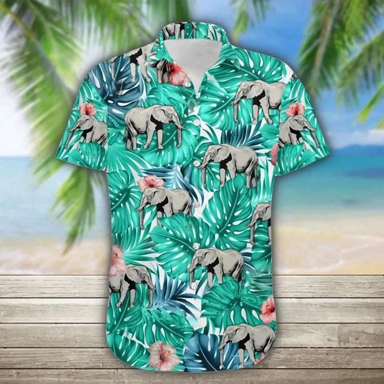 Elephant Wild Animal Tropical Jungle Design Hawaiian Shirt Summer Gifts