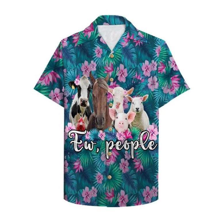 Farmer Ew People Cute Animals Tropical Plants Background Hawaiian Shirt Summer Gifts