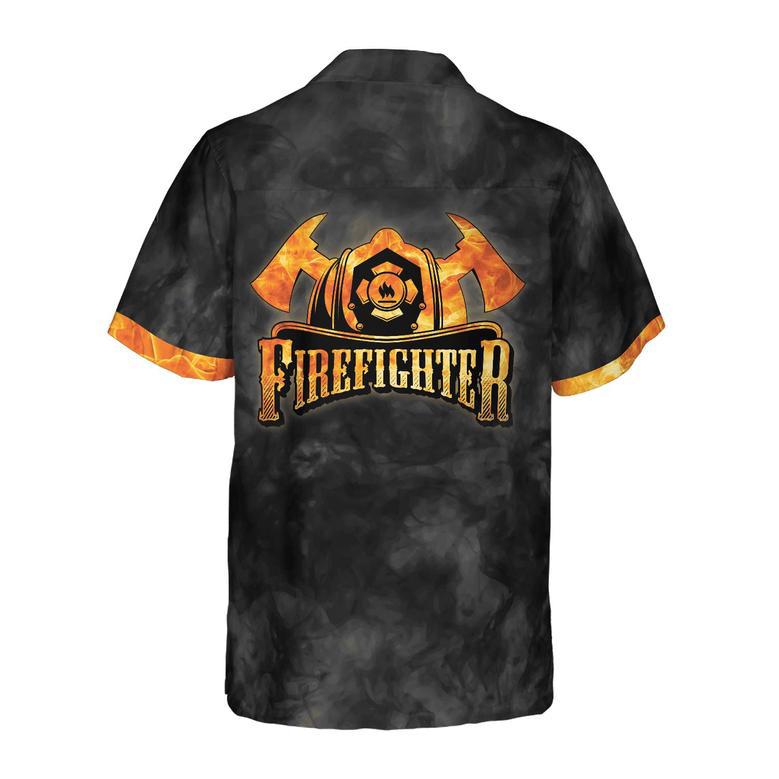 Firefighter Golden Skull And Ripped American Flag Firefighter Hawaiian Shirt, Black And Gold Firefighter Shirt For Men Summer Gifts