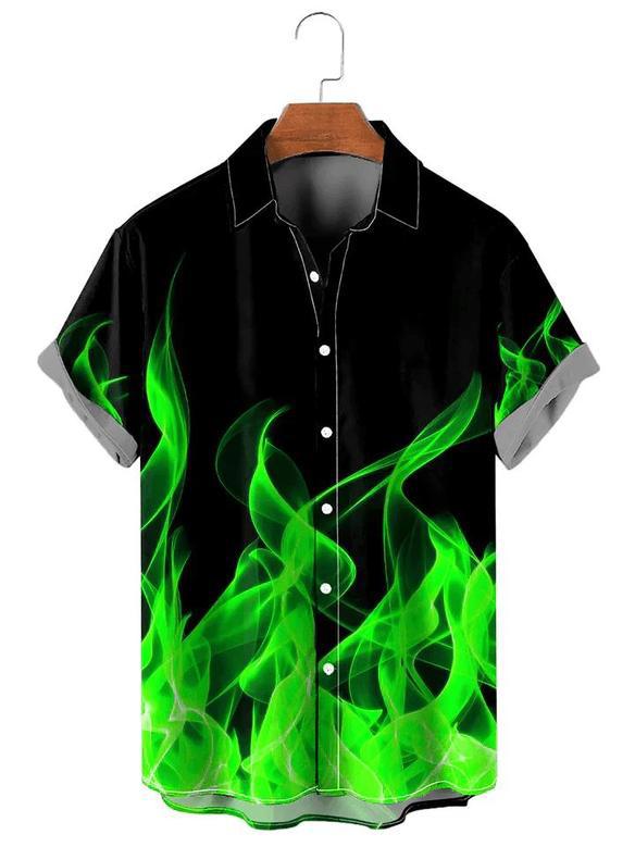 Flame Pattern Short Sleeve Shirt, For Men And Women Unisex Hawaiian Shirt Aloha Shirt